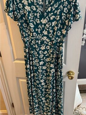 Sienna Sky Teal Dress with Cream Floral Motif